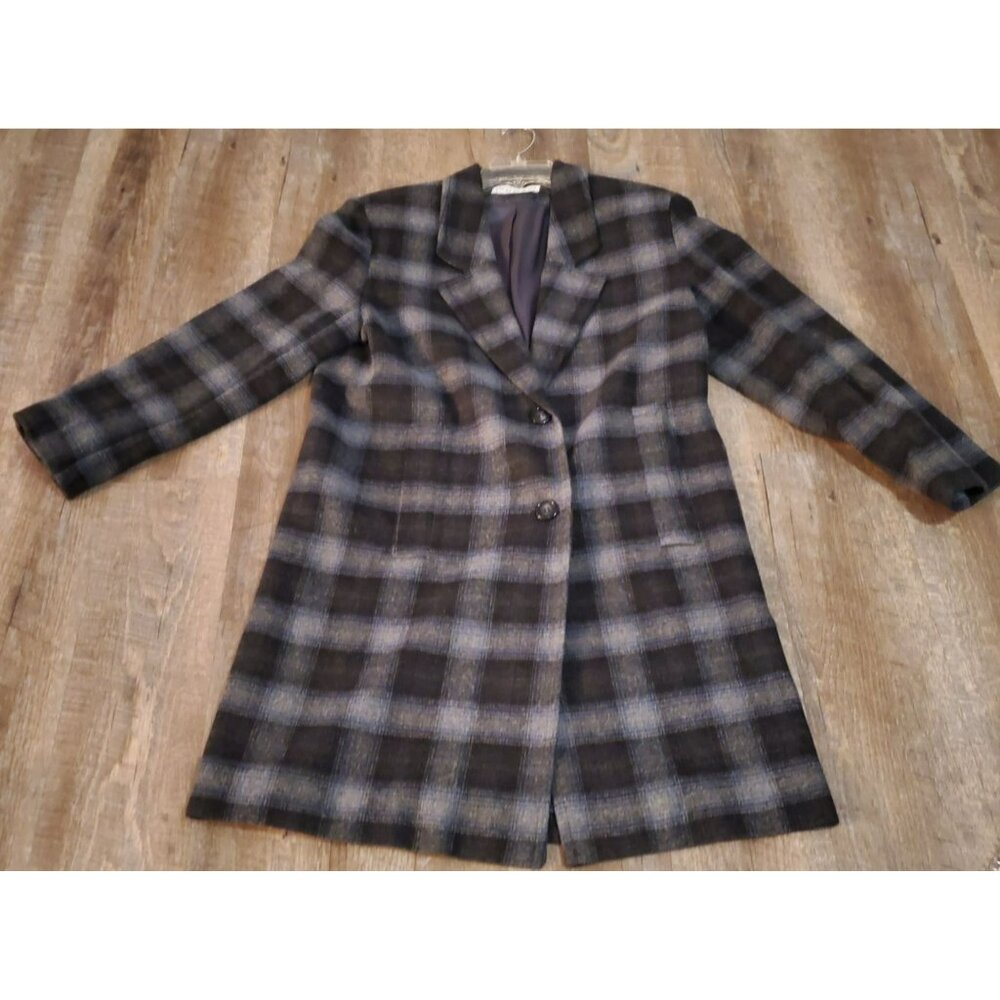 Pierre Dumas Boho Vintage Sz Small (8-10) Wool Jacket-Long Blazer blk, blue, gry